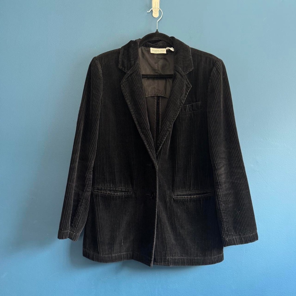 Vintage 90s Corduroy Blazer Women's Size 8 Black Retro Newport News Classic Twee